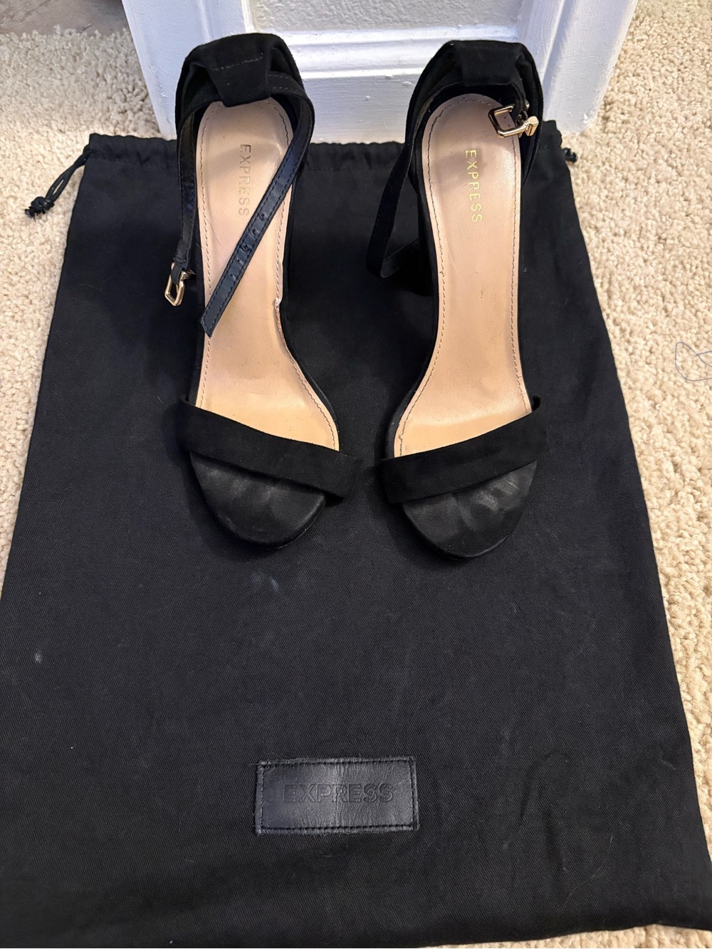 Express Black Suede Ankle-Strap Heels